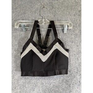 Beyond Yoga Sports Bra Women Small Black V Neck Black Gray Striped Lounge Active